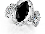 Platinum Three-Stone Fancy Black Marquise Cut Diamond Wave Pave Band with Prong Setting_37