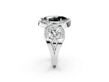 Platinum Three-Stone Fancy Black Marquise Cut Diamond Wave Pave Band with Prong Setting_38