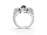Platinum Three-Stone Fancy Black Marquise Cut Halo Diamond Milgrain Band with Four-Prong Setting_9