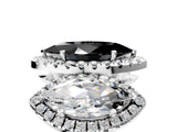 Platinum Three-Stone Fancy Black Marquise Cut Halo Diamond Ring with Pave Band and Four-Prong Setting_17