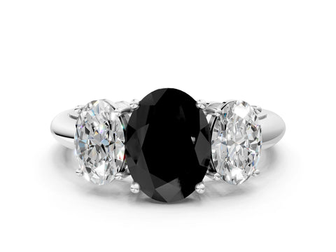 Platinum Three-Stone Fancy Black Oval Cut Cut Diamond Engagement Ring with Prong Setting on a White Gold Band_72