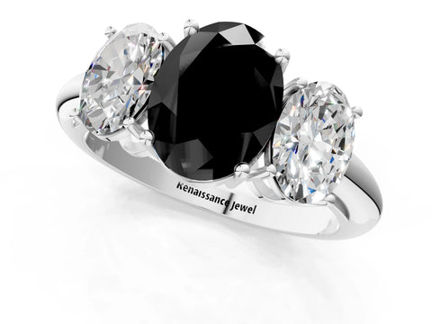 Platinum Three-Stone Fancy Black Oval Cut Cut Diamond Engagement Ring with Prong Setting on a White Gold Band_73