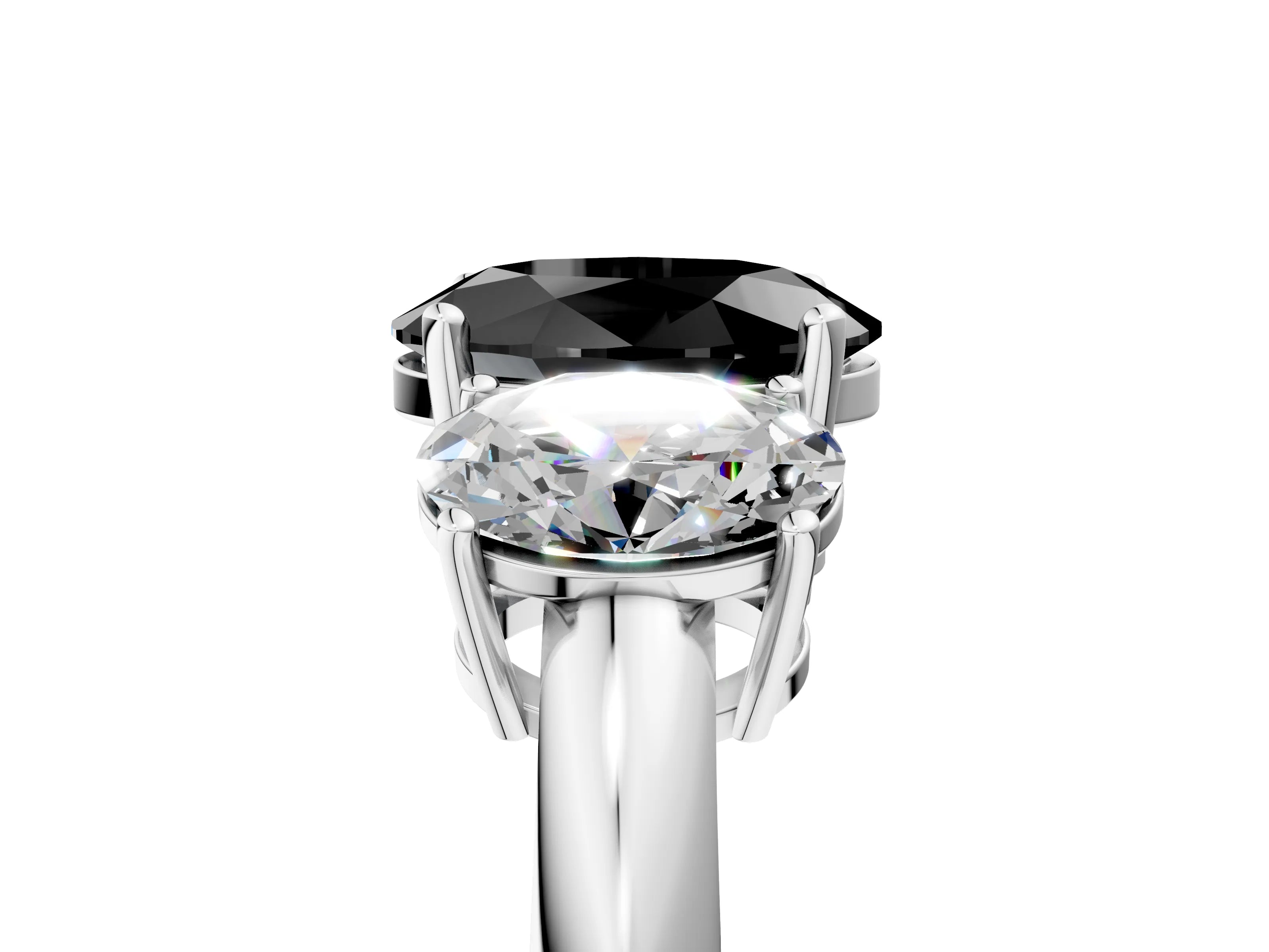 Platinum Three-Stone Fancy Black Oval Cut Cut Diamond Engagement Ring with Prong Setting on a White Gold Band_77