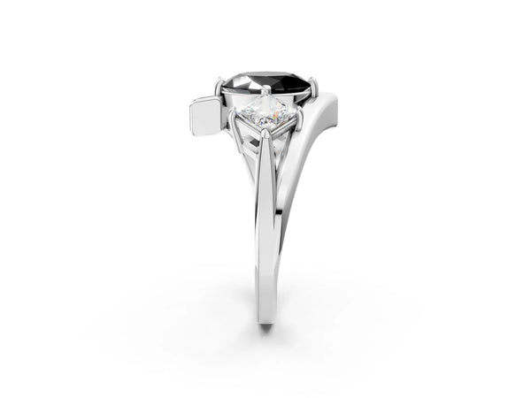 Platinum Three-Stone Fancy Black Oval Cut Cut Tension Band Ring with Four-Prong Setting