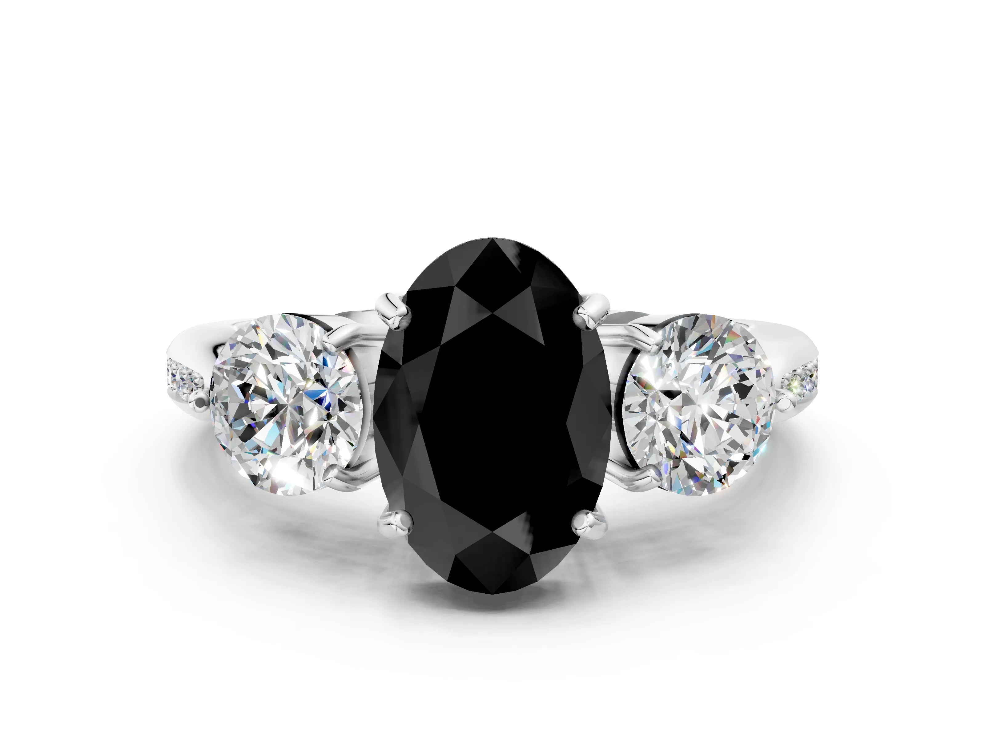 Platinum Three-Stone Fancy Black Oval Cut Diamond Channel Set Engagement Ring with Prong Setting_18