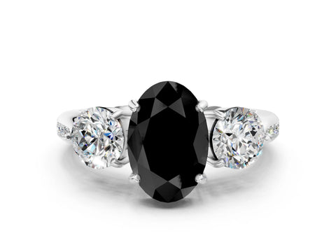 Platinum Three-Stone Fancy Black Oval Cut Diamond Channel Set Engagement Ring with Prong Setting_18