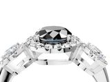 Platinum Three-Stone Fancy Black Oval Cut Halo Diamond Ring with Pave Band and Four-Prong Setting_10