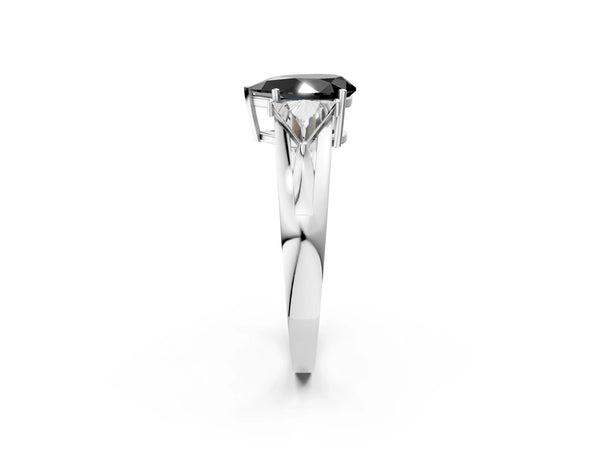 Platinum Pear-Shaped Trillion Three Stone Engagement Ring Setting for Black Center