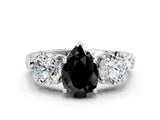 Platinum Three-Stone Fancy Black Pear Cut Cut Milgrain Band Prong Setting Ring_6