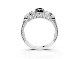 Platinum Three-Stone Fancy Black Pear Cut Cut Milgrain Band Prong Setting Ring_9