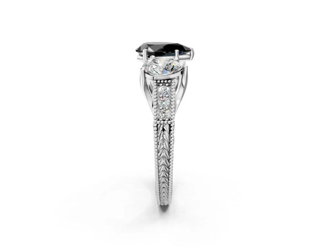 Platinum Three-Stone Fancy Black Pear Cut Cut Milgrain Pavé Engagement Ring_20
