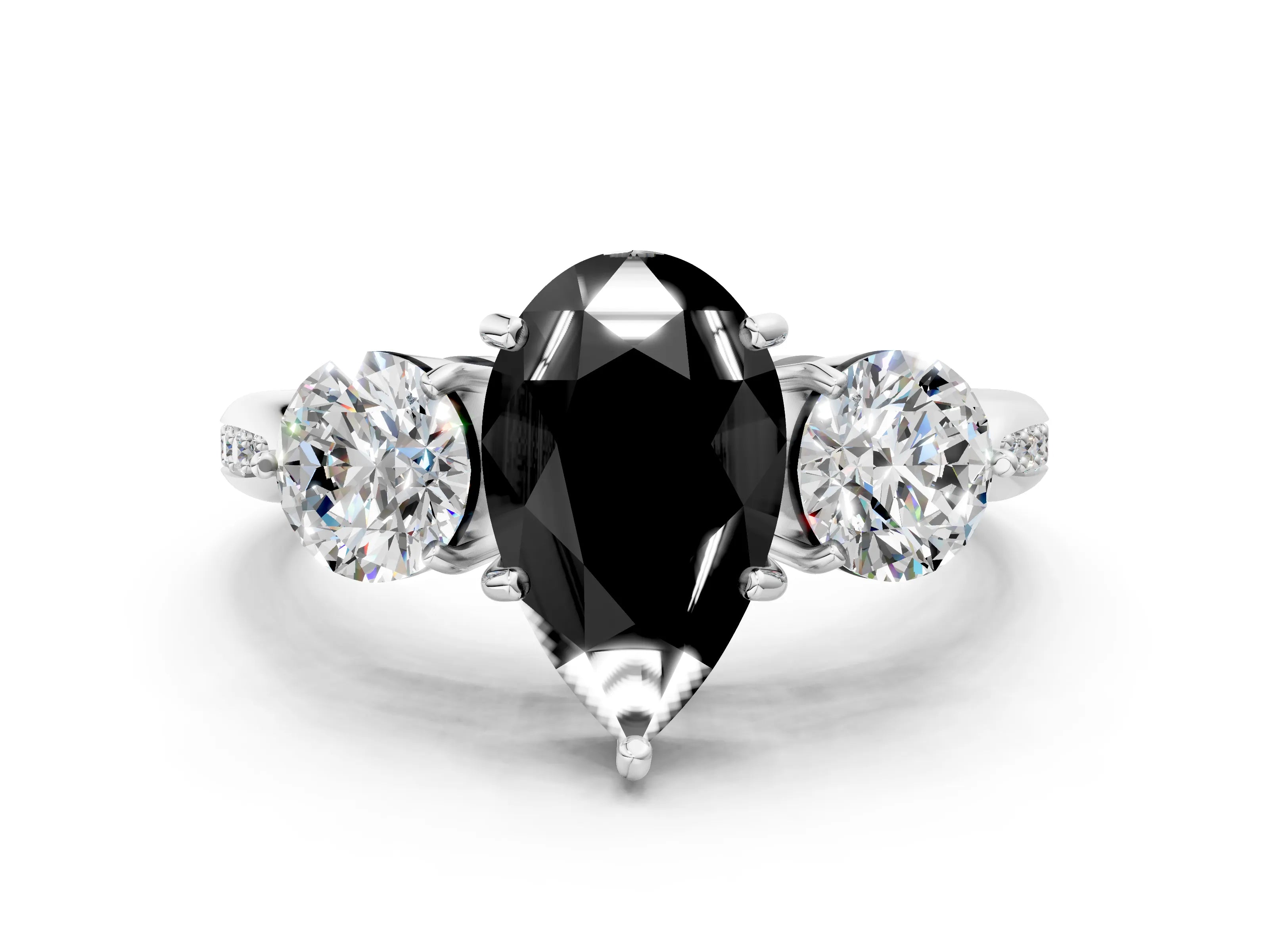 Platinum Three-Stone Fancy Black Pear Cut Diamond Channel Set Engagement Ring with Prong Setting_24