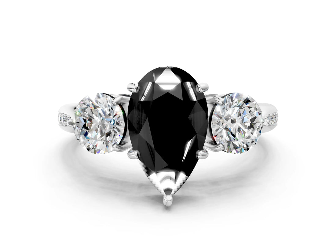 Platinum Three-Stone Fancy Black Pear Cut Diamond Channel Set Engagement Ring with Prong Setting_24