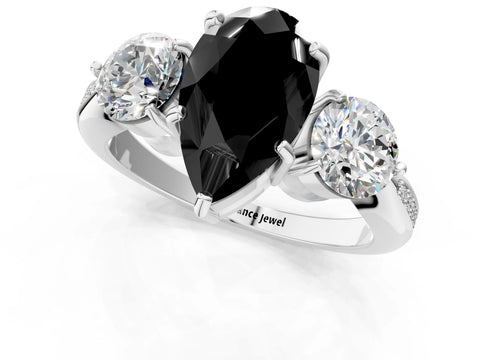 Platinum Three-Stone Fancy Black Pear Cut Diamond Channel Set Engagement Ring with Prong Setting_25