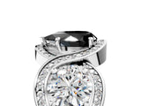 Platinum Three-Stone Fancy Black Pear Cut Diamond Wave Pave Band with Prong Setting_101