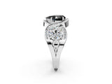 Platinum Three-Stone Fancy Black Pear Cut Diamond Wave Pave Band with Prong Setting_98