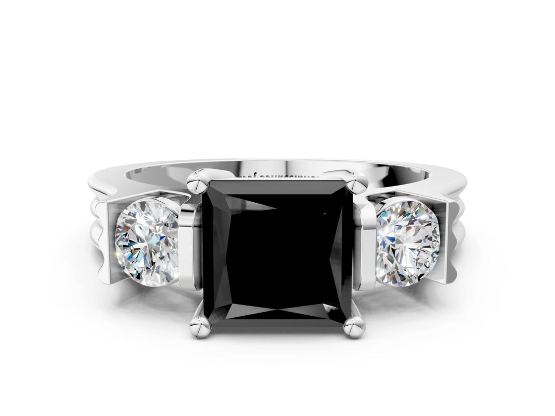 Platinum Three-Stone Fancy Black Princess Cut Cut Classic Band Prong Setting Ring_6