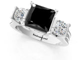 Platinum Three-Stone Fancy Black Princess Cut Cut Classic Band Prong Setting Ring_7