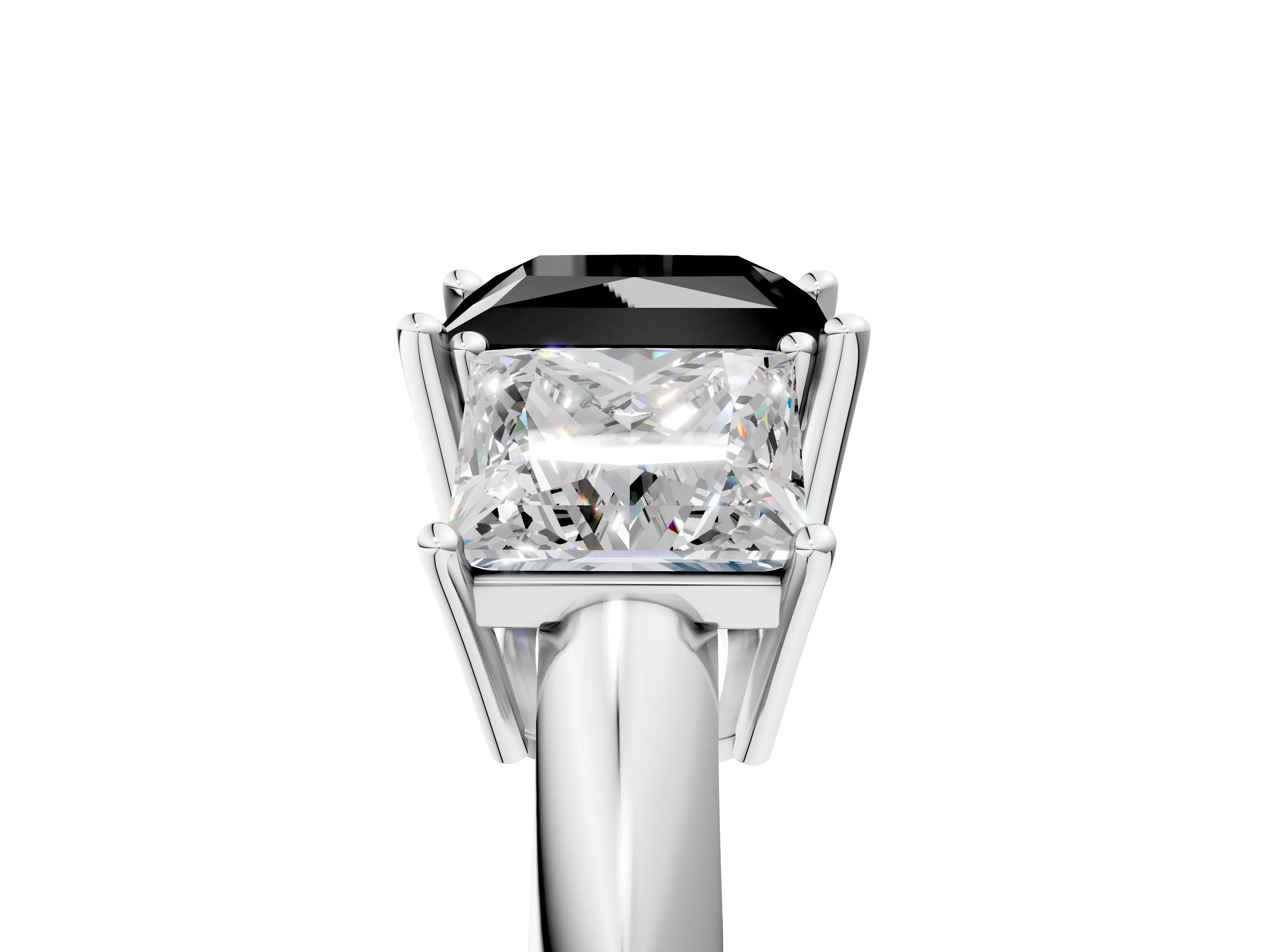 Platinum Three-Stone Fancy Black Princess Cut Cut Diamond Engagement Ring with Prong Setting on a White Gold Band_71