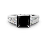 Platinum Three-Stone Fancy Black Princess Cut Cut Diamond Ring with Trillion Side Stones on a Split Shank Band_36