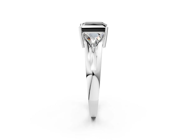 Platinum Princess Cut Trillion Three Stone Engagement Ring Setting for Black Center