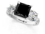 Platinum Three-Stone Fancy Black Princess Cut Cut Milgrain Band Prong Setting Ring_7