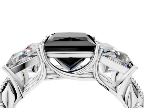 Platinum Three-Stone Fancy Black Princess Cut Cut Milgrain Pavé Engagement Ring_22