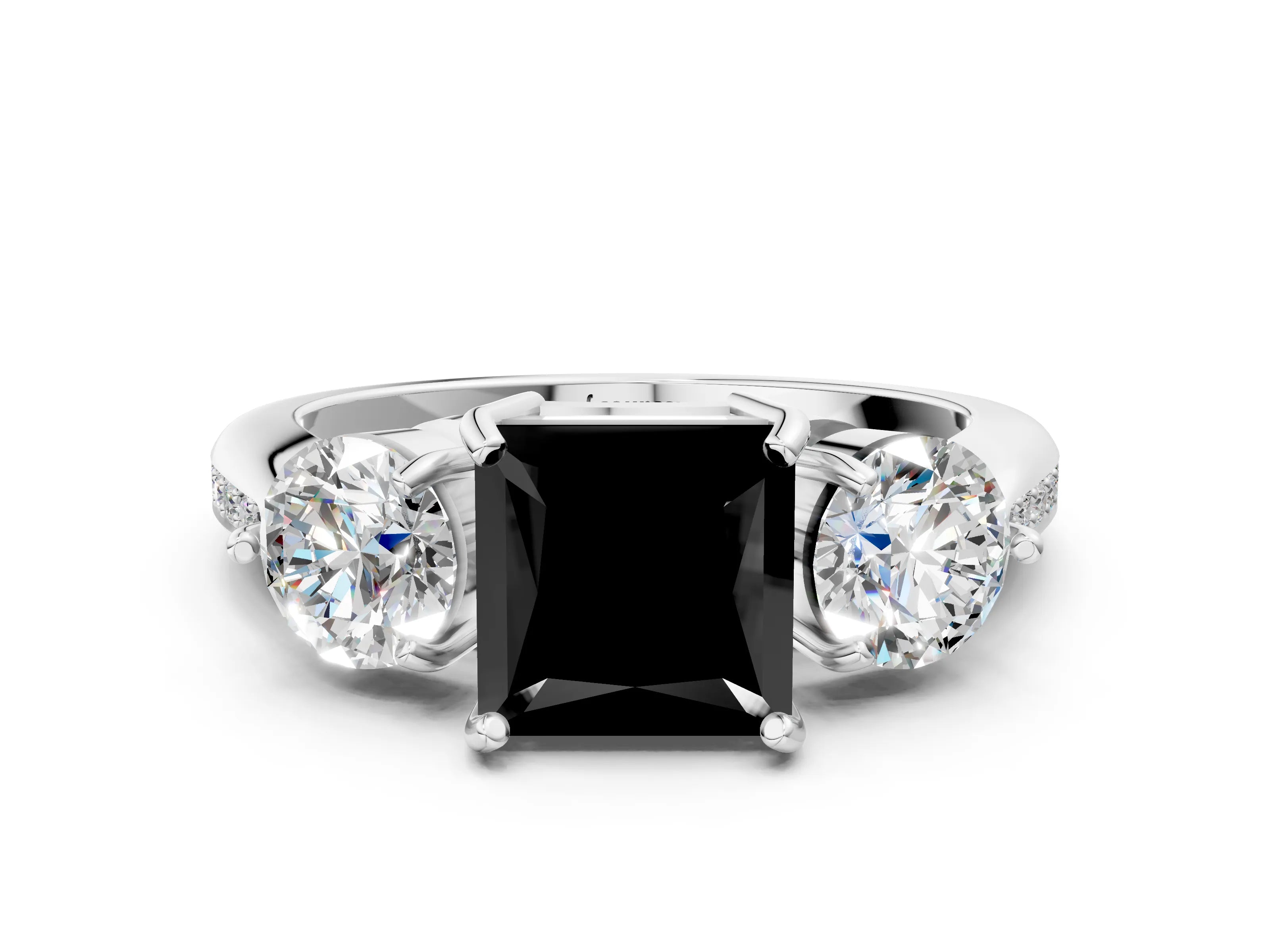 Platinum Three-Stone Fancy Black Princess Cut Diamond Channel Set Engagement Ring with Prong Setting_24