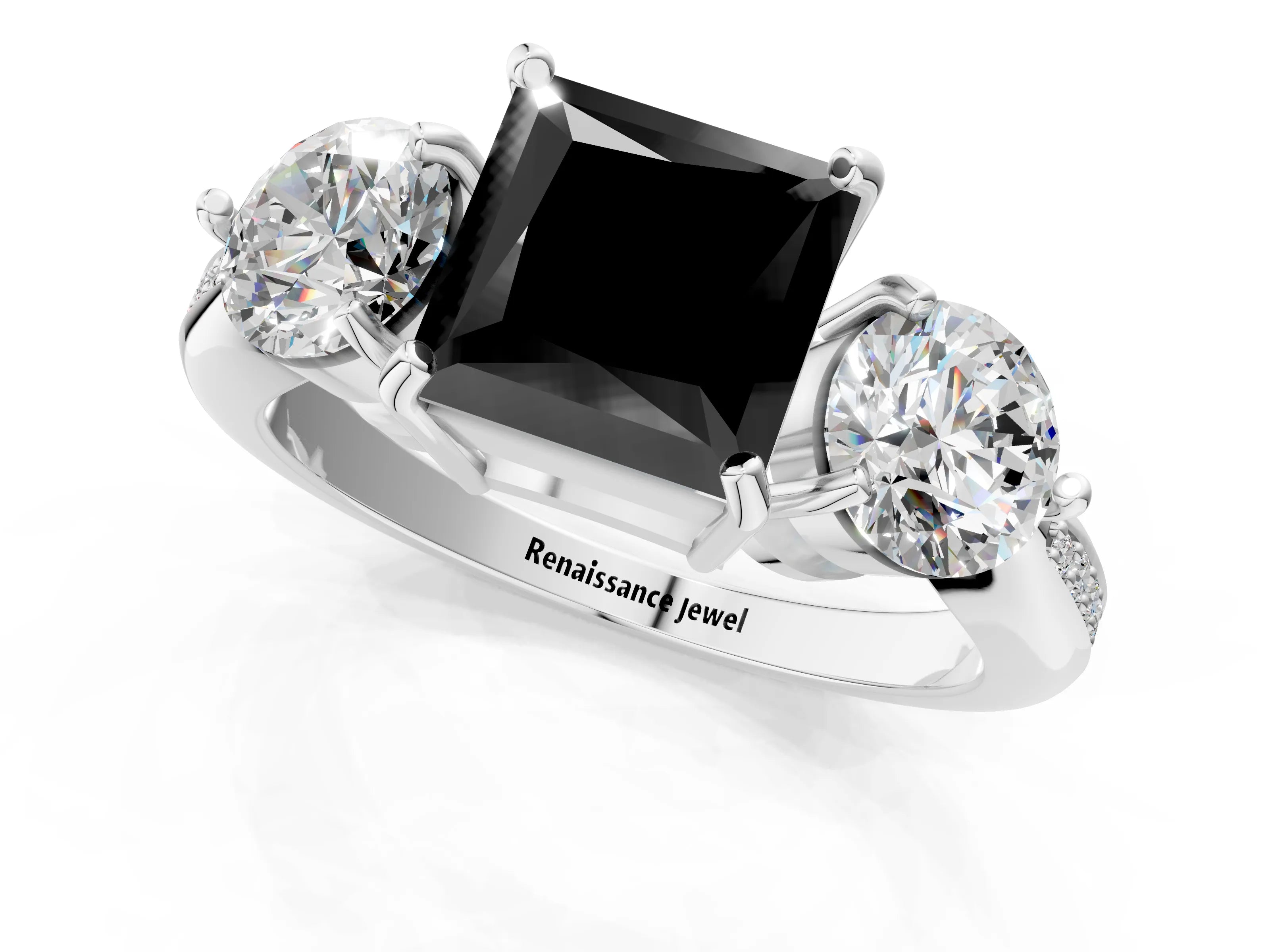 Platinum Three-Stone Fancy Black Princess Cut Diamond Channel Set Engagement Ring with Prong Setting_25