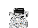 Platinum Three-Stone Fancy Black Princess Cut Diamond Wave Pave Band with Prong Setting_23