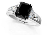 Platinum Three-Stone Fancy Black Radiant Cut Cut Diamond Ring with Trillion Side Stones on a Split Shank Band_7