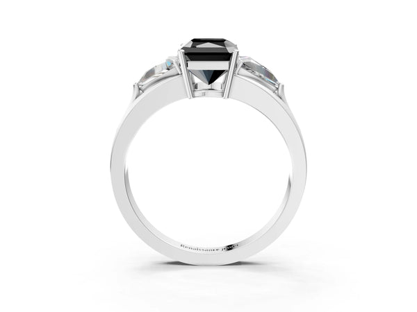 Platinum Radiant Cut Trillion Three Stone Engagement Ring Setting for Black Center