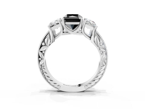 Platinum Three-Stone Fancy Black Radiant Cut Cut Milgrain Pavé Engagement Ring_21