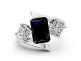 Platinum Three-Stone Fancy Black Radiant Cut Cut Tension Band Ring with Four-Prong Setting_6