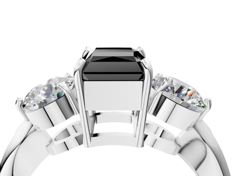 Platinum Three-Stone Fancy Black Radiant Cut Diamond Channel Set Engagement Ring with Prong Setting_28