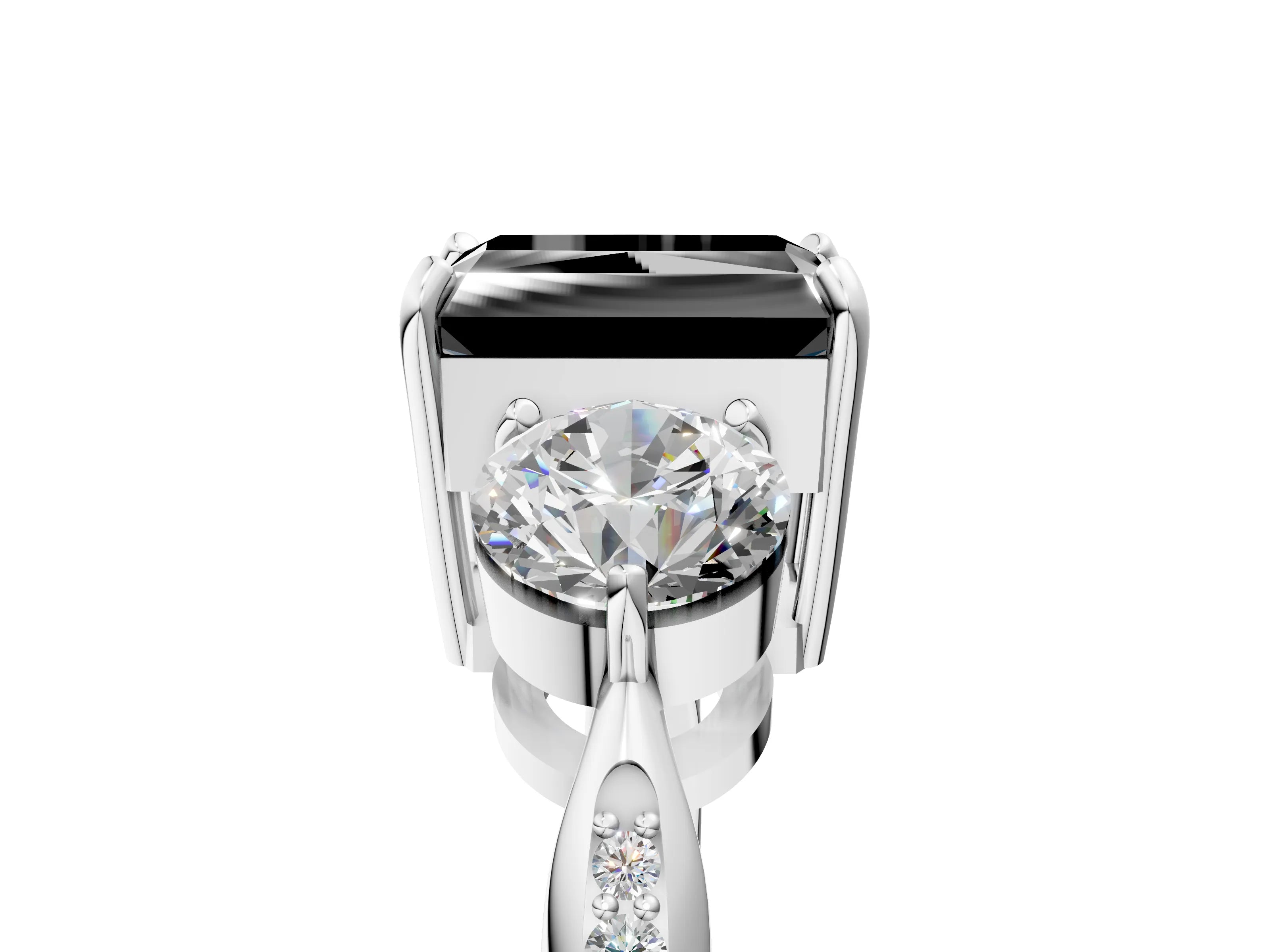Platinum Three-Stone Fancy Black Radiant Cut Diamond Channel Set Engagement Ring with Prong Setting_29
