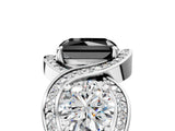Platinum Three-Stone Fancy Black Radiant Cut Diamond Wave Pave Band with Prong Setting_11