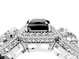 Platinum Three-Stone Fancy Black Radiant Cut Halo Diamond Milgrain Band with Four-Prong Setting_10