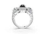 Platinum Three-Stone Fancy Black Radiant Cut Halo Diamond Milgrain Band with Four-Prong Setting_9