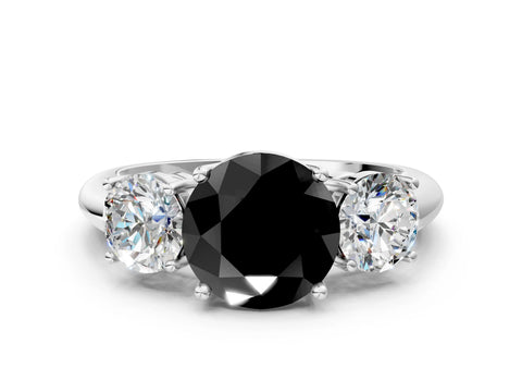 Platinum Three-Stone Fancy Black Round Cut Cut Diamond Engagement Ring with Prong Setting on a White Gold Band_48