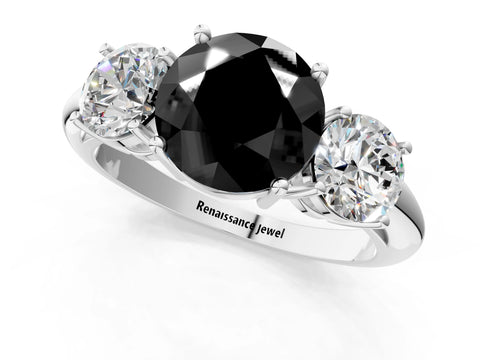 Platinum Three-Stone Fancy Black Round Cut Cut Diamond Engagement Ring with Prong Setting on a White Gold Band_49