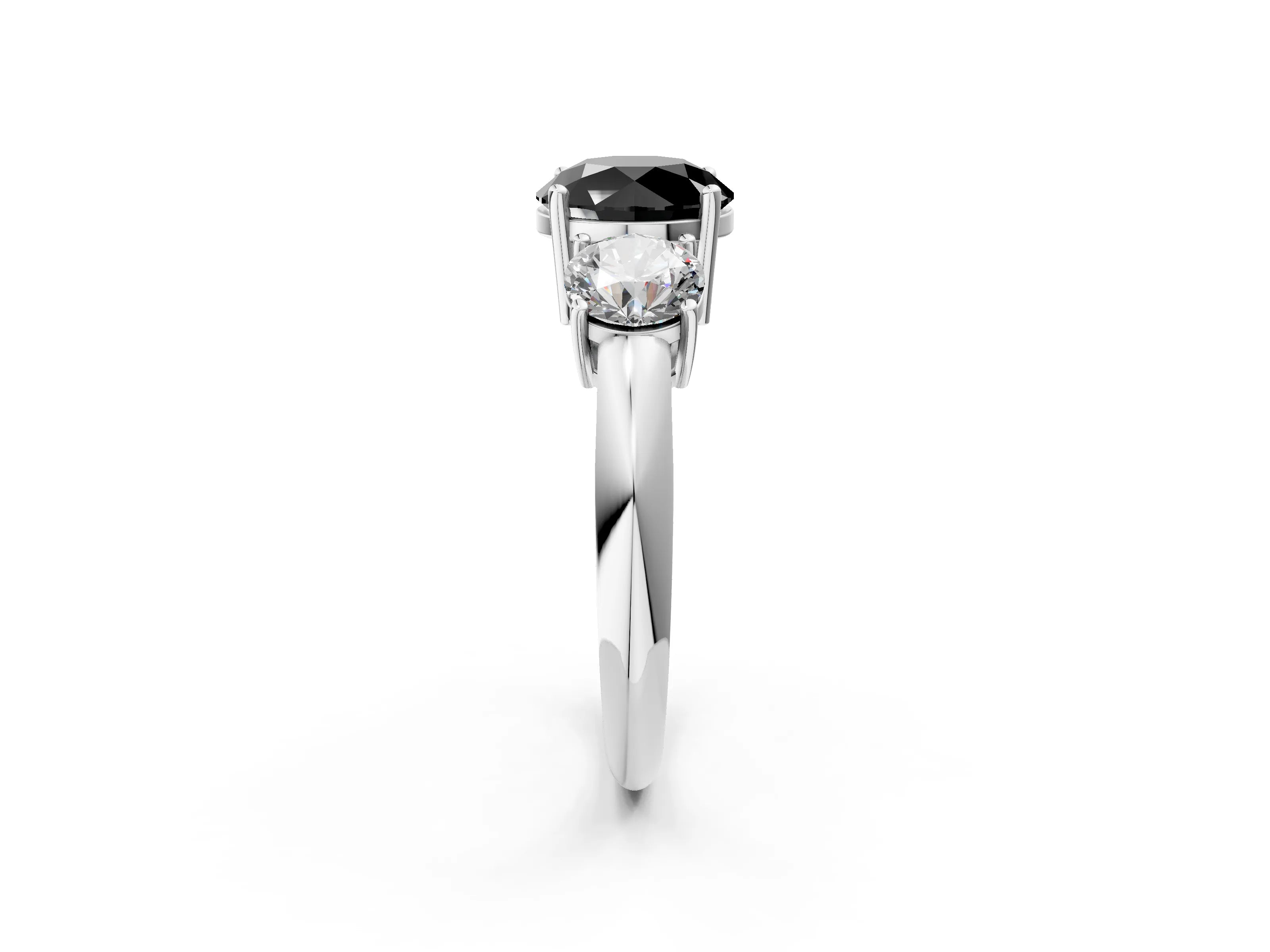 Platinum Three-Stone Fancy Black Round Cut Cut Diamond Engagement Ring with Prong Setting on a White Gold Band_50
