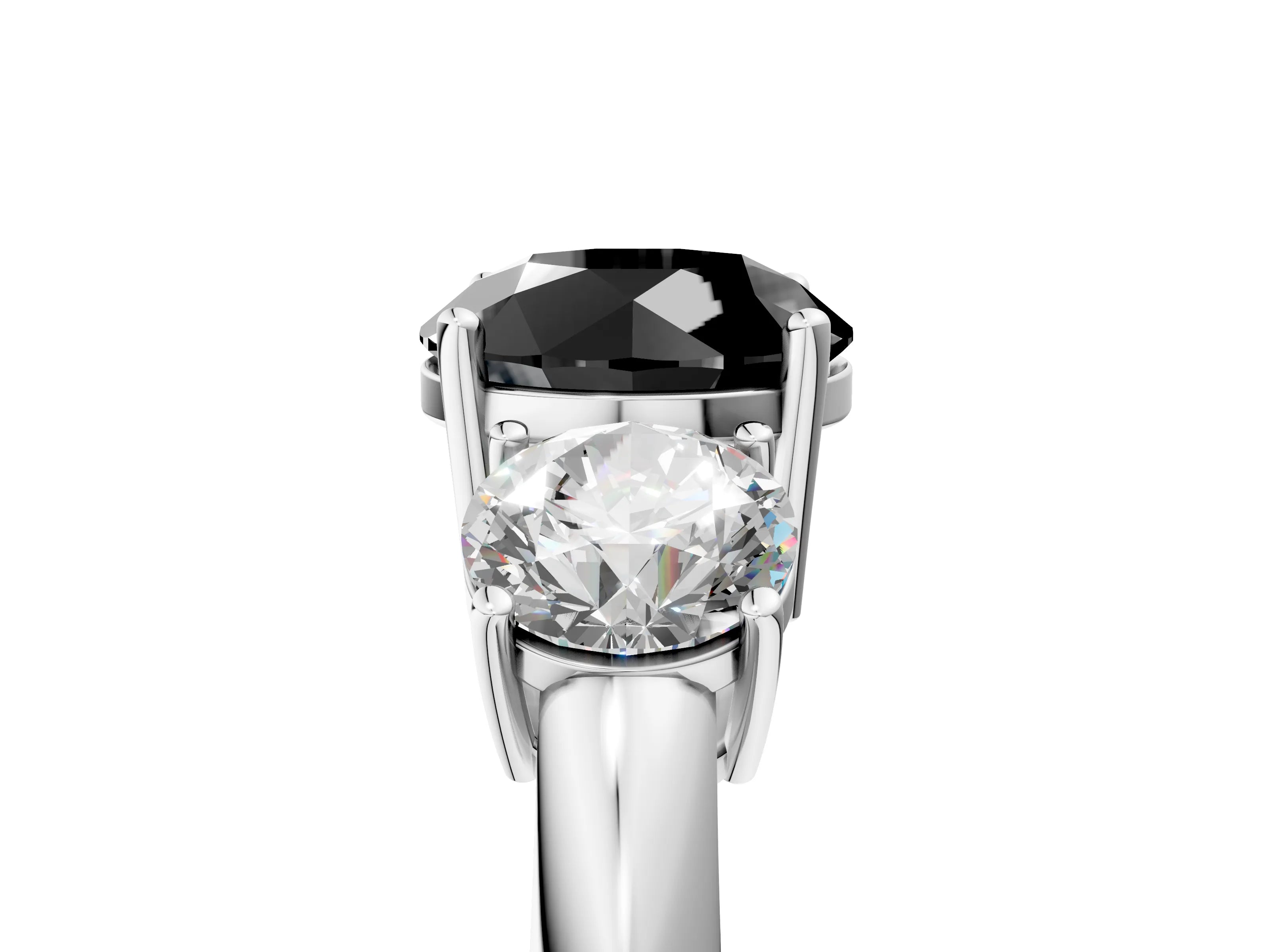 Platinum Three-Stone Fancy Black Round Cut Cut Diamond Engagement Ring with Prong Setting on a White Gold Band_53