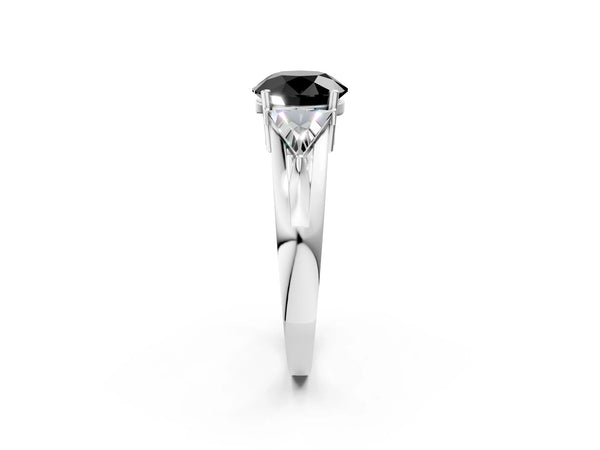 Platinum Round Trillion Three Stone Engagement Ring Setting for Black Center