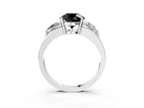 Platinum Three-Stone Fancy Black Round Cut Cut Diamond Ring with Trillion Side Stones on a Split Shank Band_9