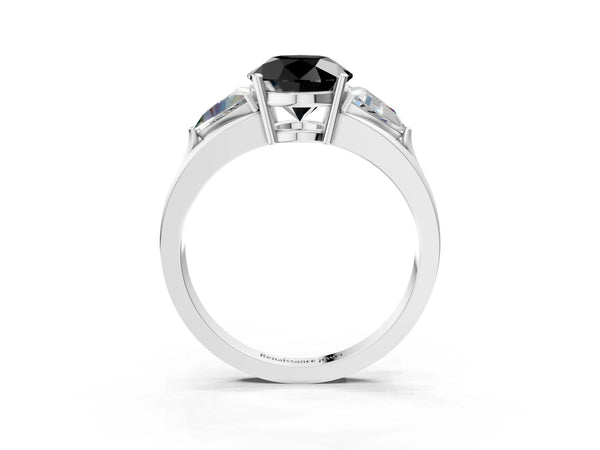 Platinum Round Trillion Three Stone Engagement Ring Setting for Black Center