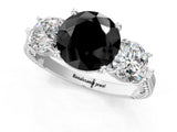 Platinum Three-Stone Fancy Black Round Cut Cut Milgrain Band Prong Setting Ring_7