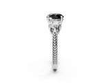 Platinum Three-Stone Fancy Black Round Cut Cut Milgrain Band Prong Setting Ring_8