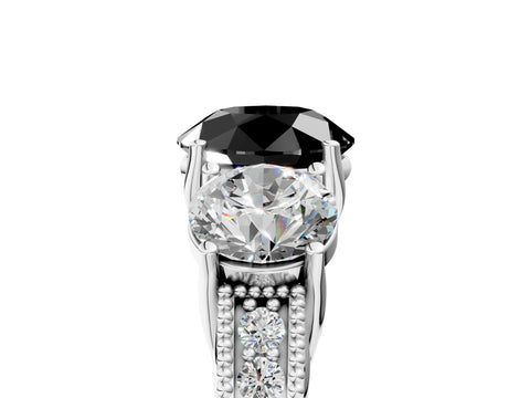 Platinum Three-Stone Fancy Black Round Cut Cut Milgrain Pavé Engagement Ring_30