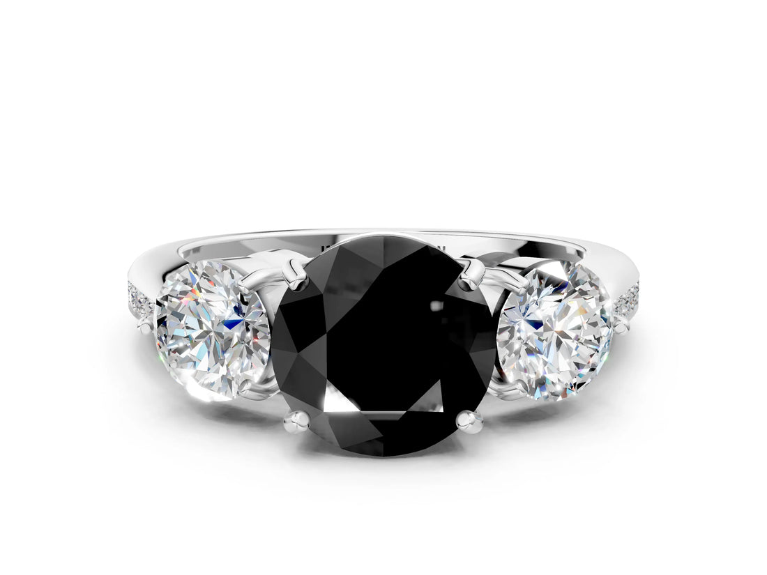 Platinum Three-Stone Fancy Black Round Cut Diamond Channel Set Engagement Ring with Prong Setting_24